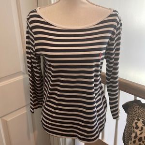 Polo Ralph Lauren Navy & White Striped Top w/ Bracelet Length Sleeves & Red Logo